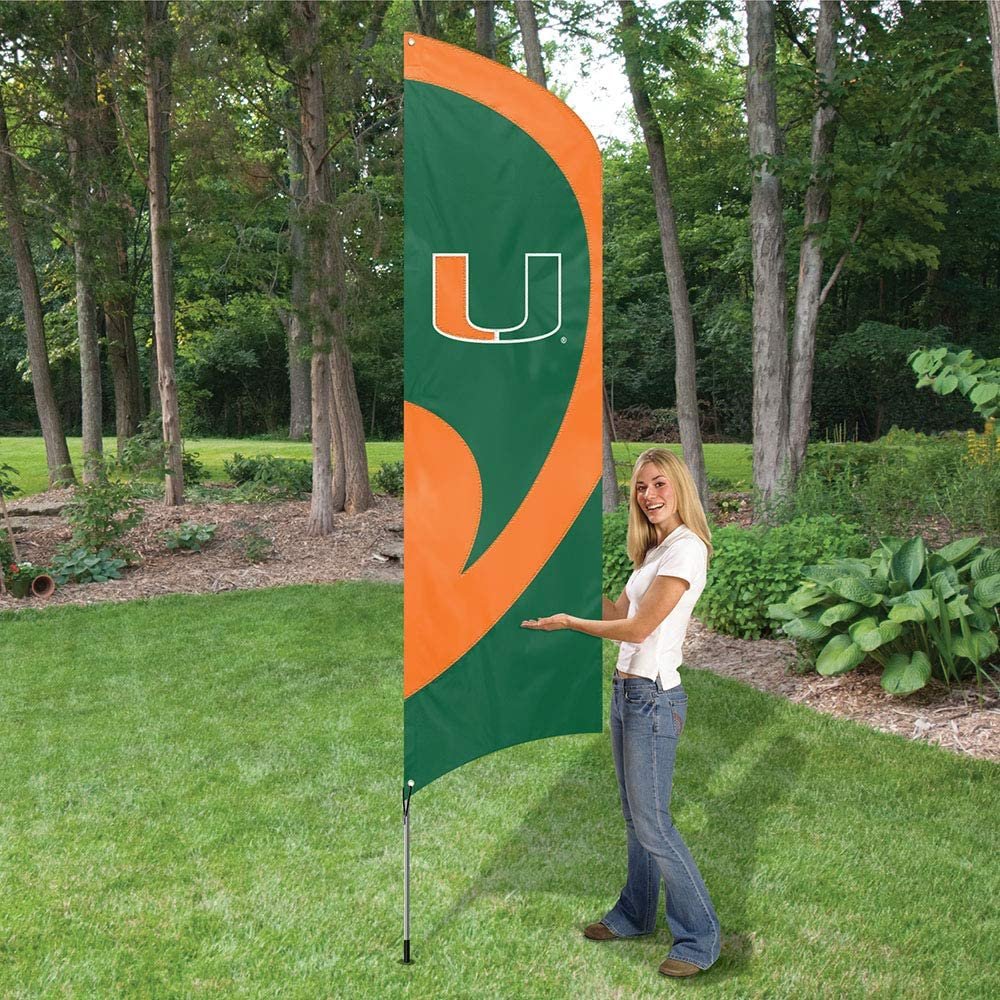 University of Miami Hurricanes Tall Team Flag Tailgating Flag Kit 8.5 x 2.5 feet with Pole