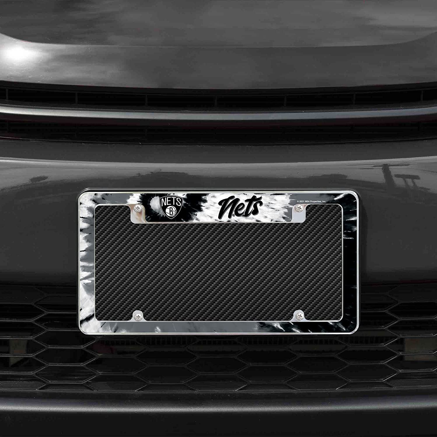 Brooklyn Nets Metal License Plate Frame Chrome Tag Cover Tie Dye Design 6x12 Inch