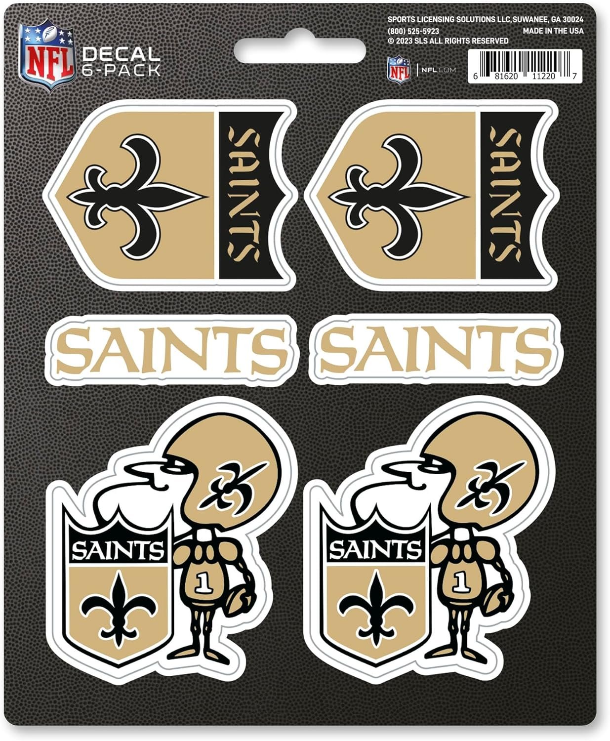 New Orleans Saints 6-Piece Decal Sticker Set, Vintage Retro Logo, 5x6 Inch Sheet, Gift for football fans for any hard surfaces around home, automotive, personal items