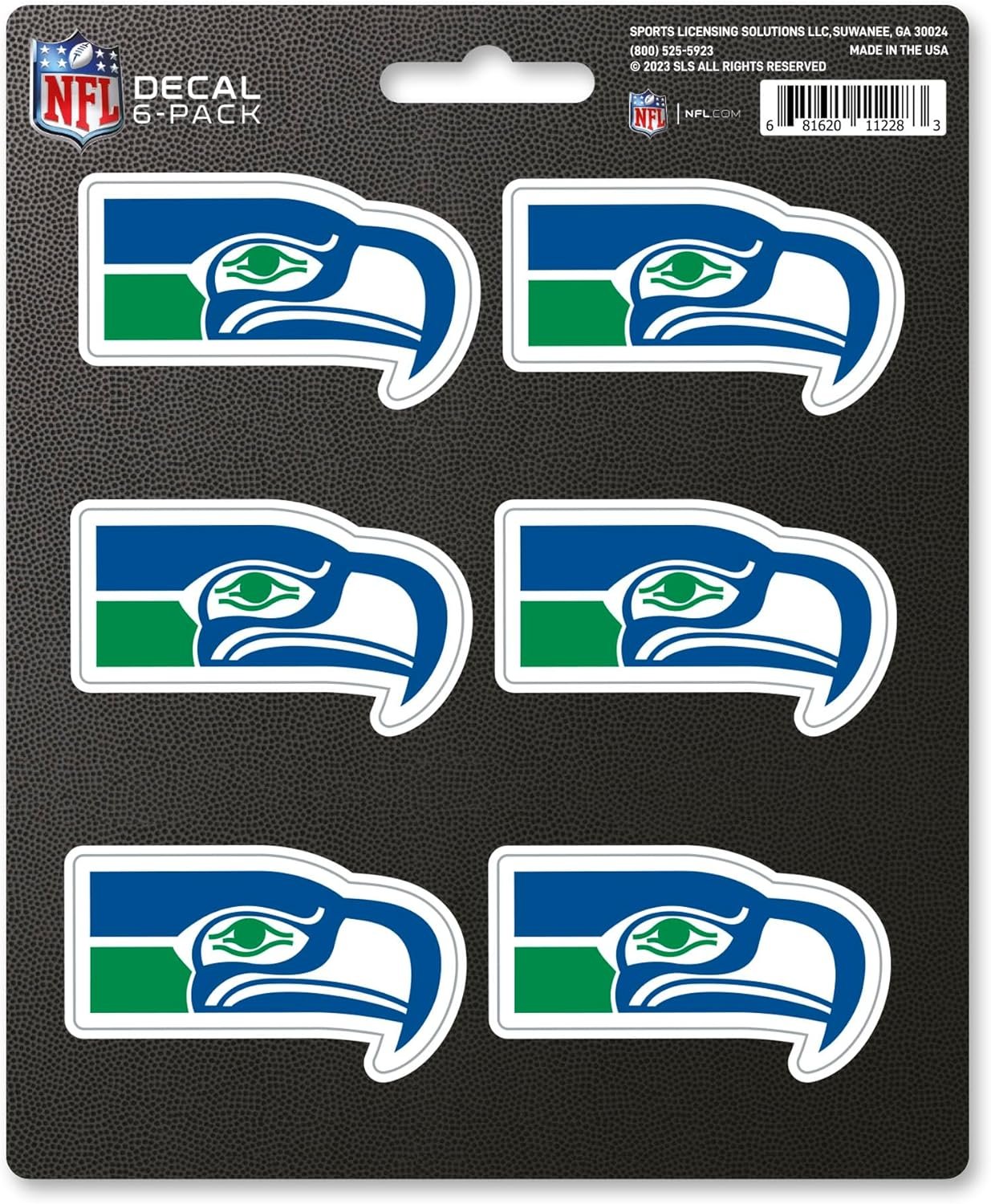 Seattle Seahawks 6-Piece Decal Sticker Set, Vintage Retro Logo, 5x6 Inch Sheet, Gift for football fans for any hard surfaces around home, automotive, personal items