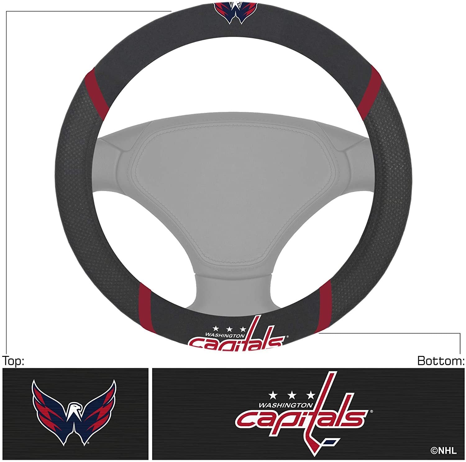 Washington Capitals Steering Wheel Cover Premium Embroidered Black 15 Inch