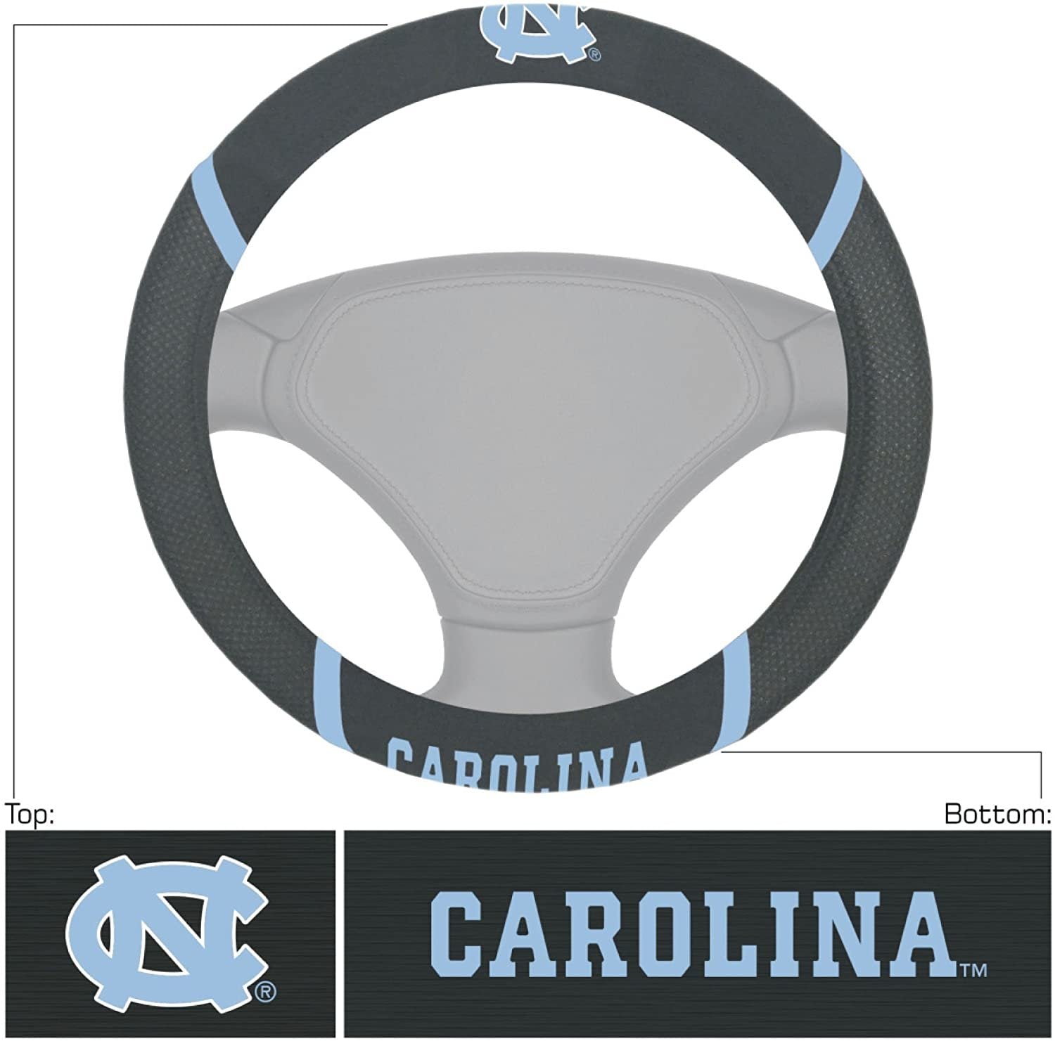 North Carolina Tar Heels Steering Wheel Cover Premium Embroidered Black 15 Inch University of