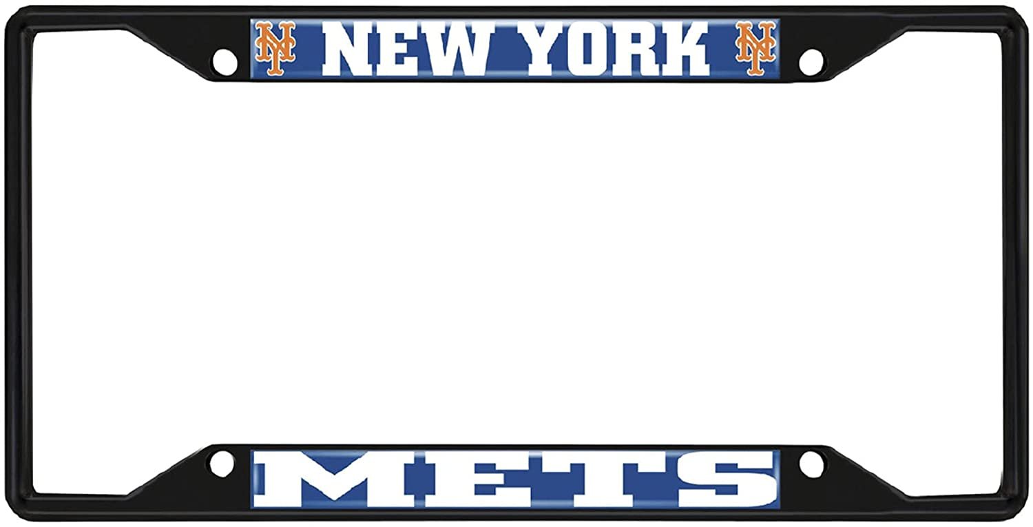 New York Mets Black Metal License Plate Frame Tag Cover, 6x12 Inch