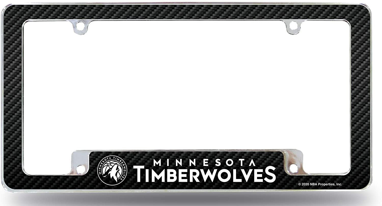 Minnesota Timberwolves Metal License Plate Frame Chrome Tag Cover, Carbon Fiber Design, 12x6 Inch