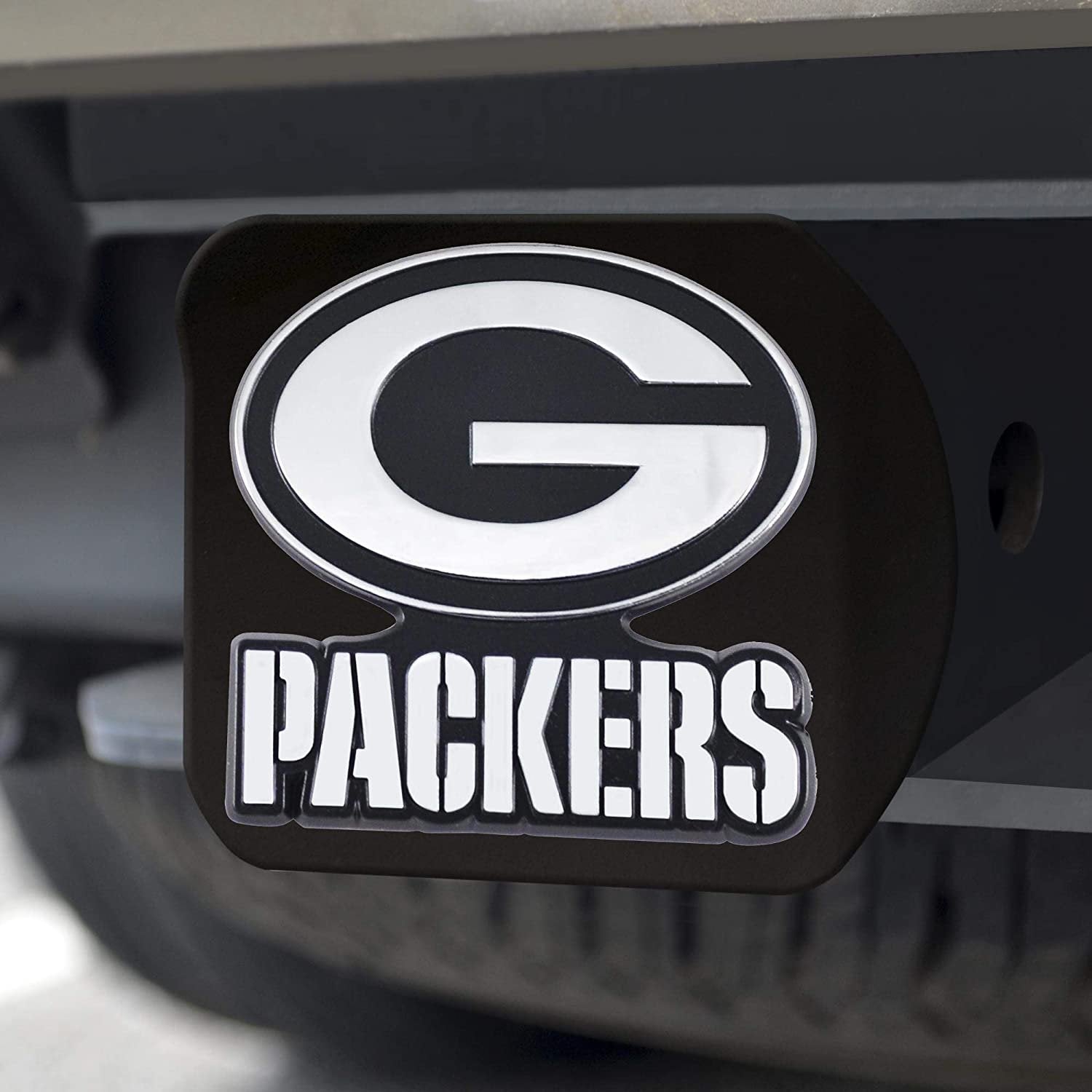 NFL Green Bay Packers Metal Hitch Cover, Black, 2" Square Type III Hitch Cover