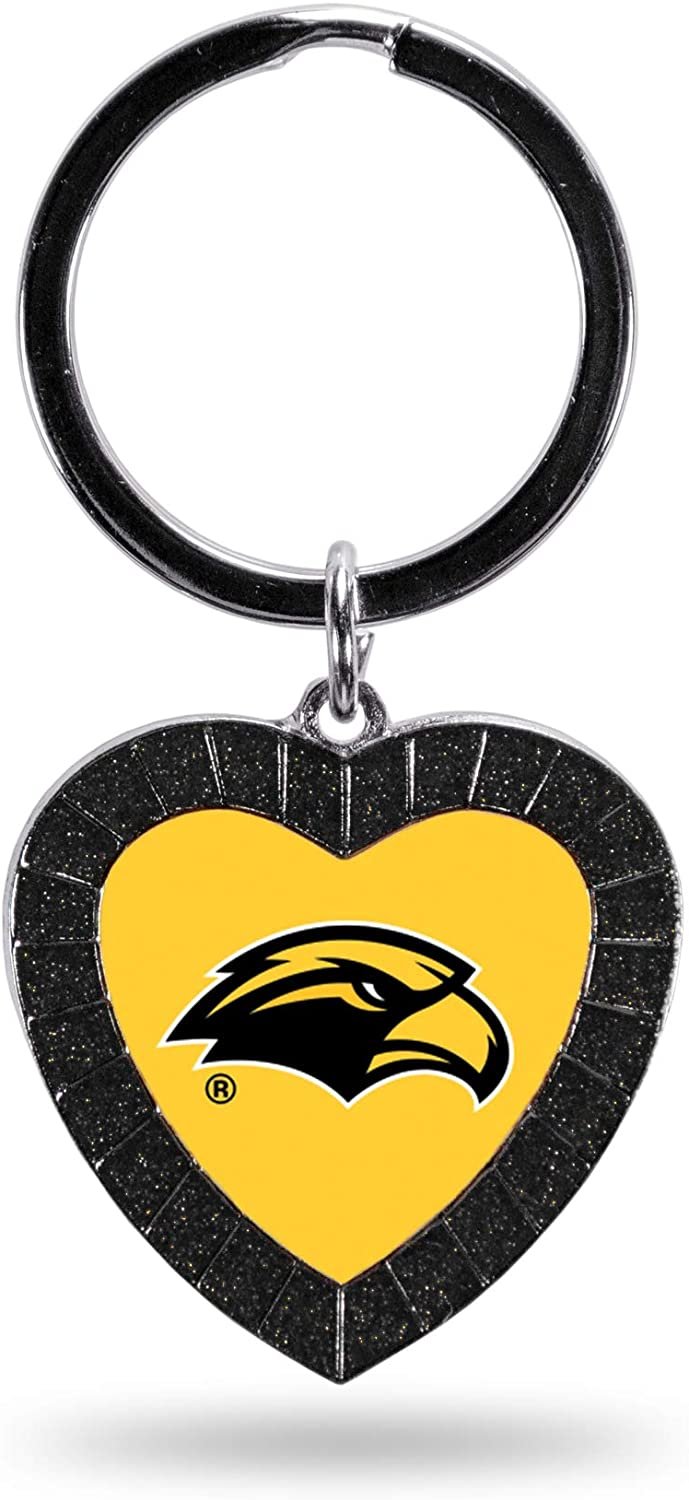 NCAA Southern Mississippi Golden Eagles NCAA Rhinestone Heart Colored Keychain, Black, 3-inches in length