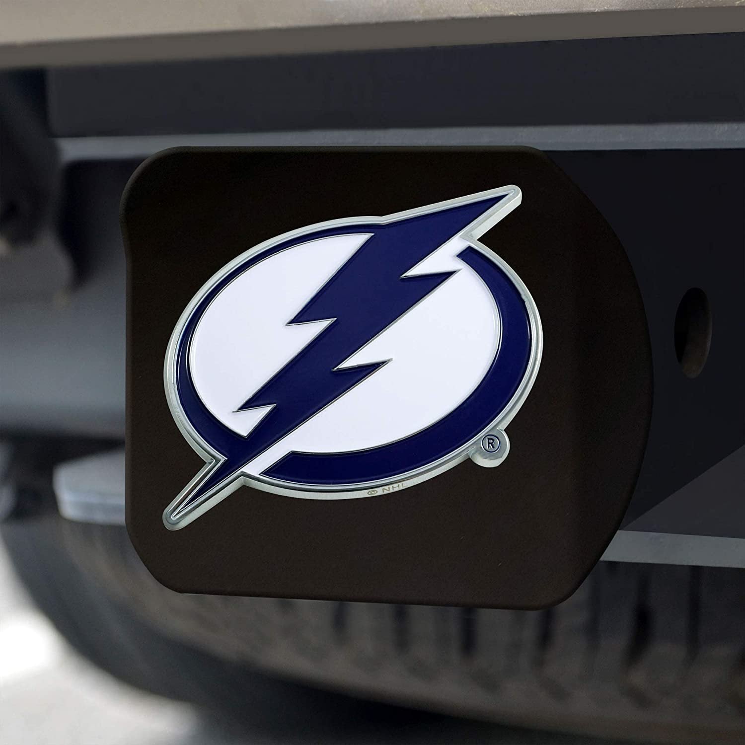 Tampa Bay Lightning Solid Black Metal Hitch Cover with Color Metal Emblem 2 Inch Square Type III