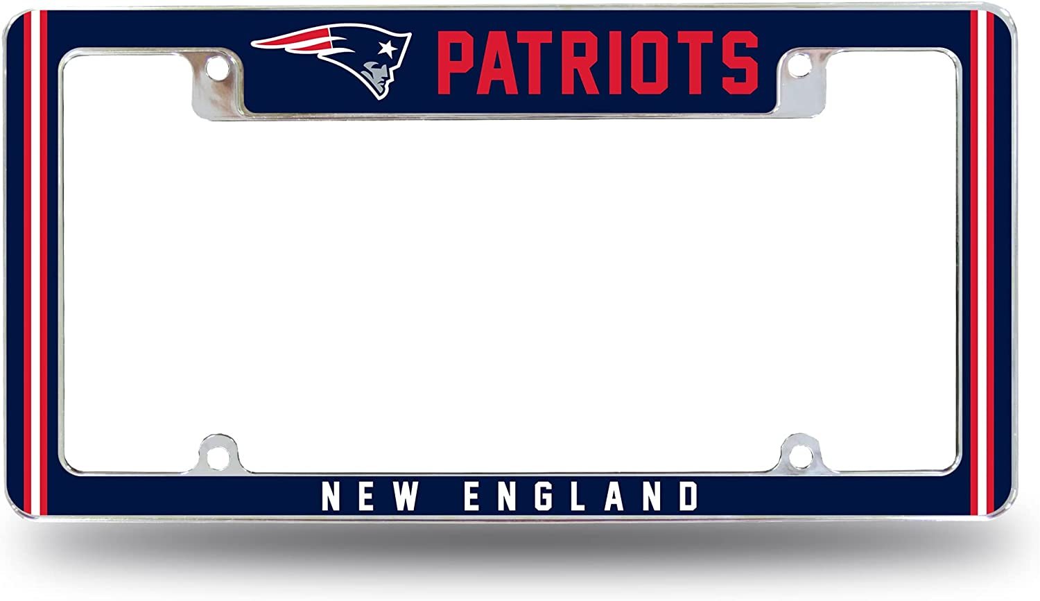 New England Patriots Metal License Plate Frame Chrome Tag Cover Alternate Design 6x12 Inch