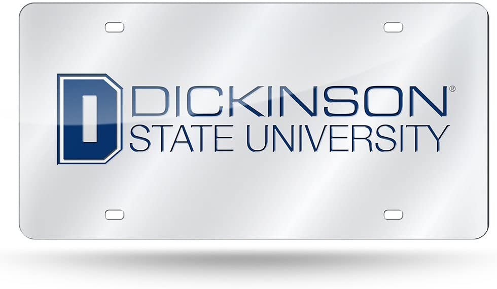 Dickinson State University Blue Hawks Premium Laser Cut Tag License Plate, Mirrored Acrylic, Inlaid, 12x6 Inch