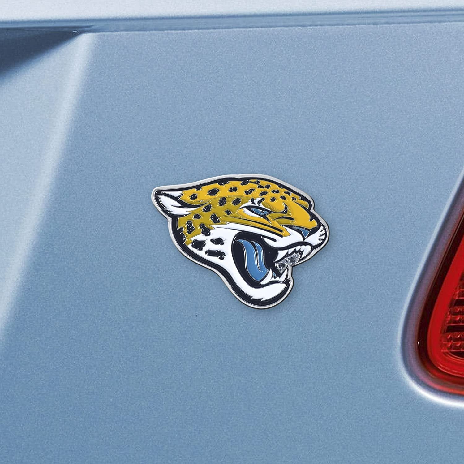 Jacksonville Jaguars Premium Solid Metal Raised Auto Emblem, Team Color, Shape Cut, Adhesive Backing
