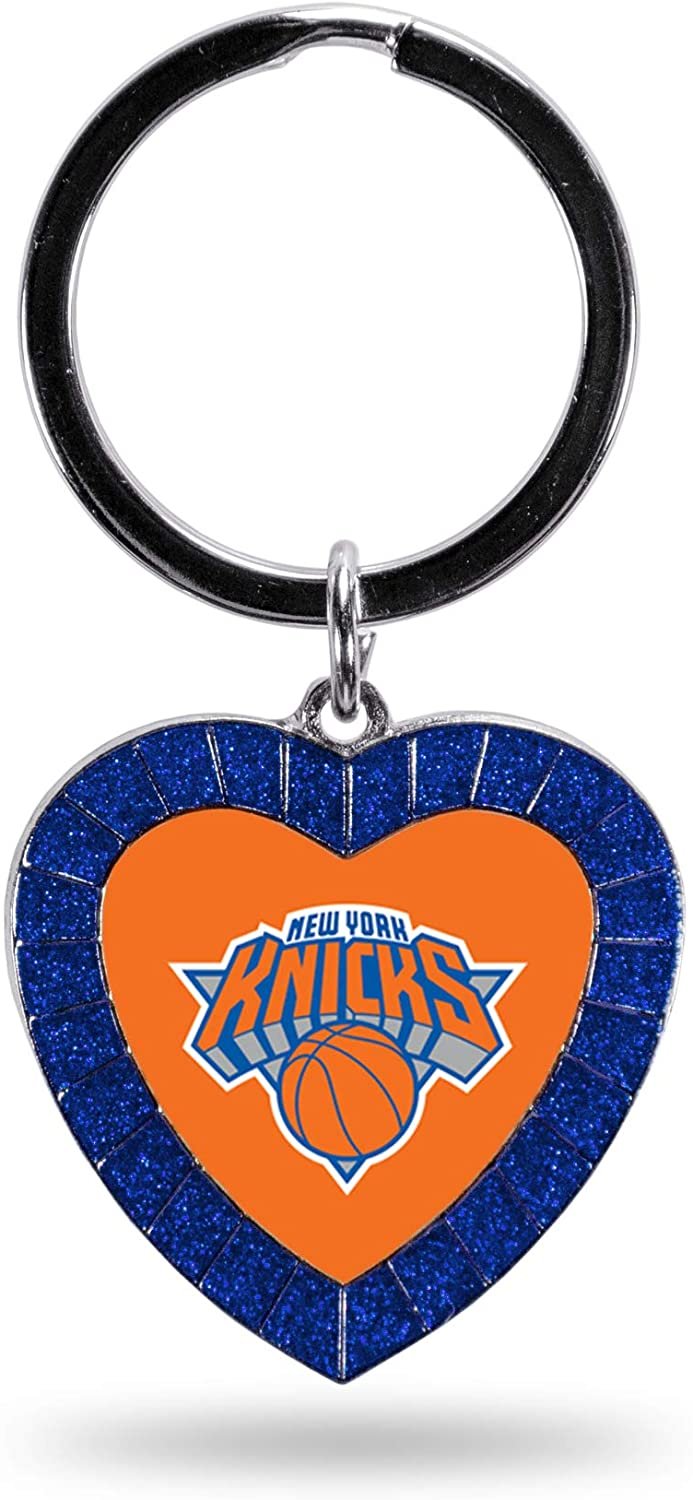 New York Knicks Metal Keychain Rhinestone Colored Heart Shape