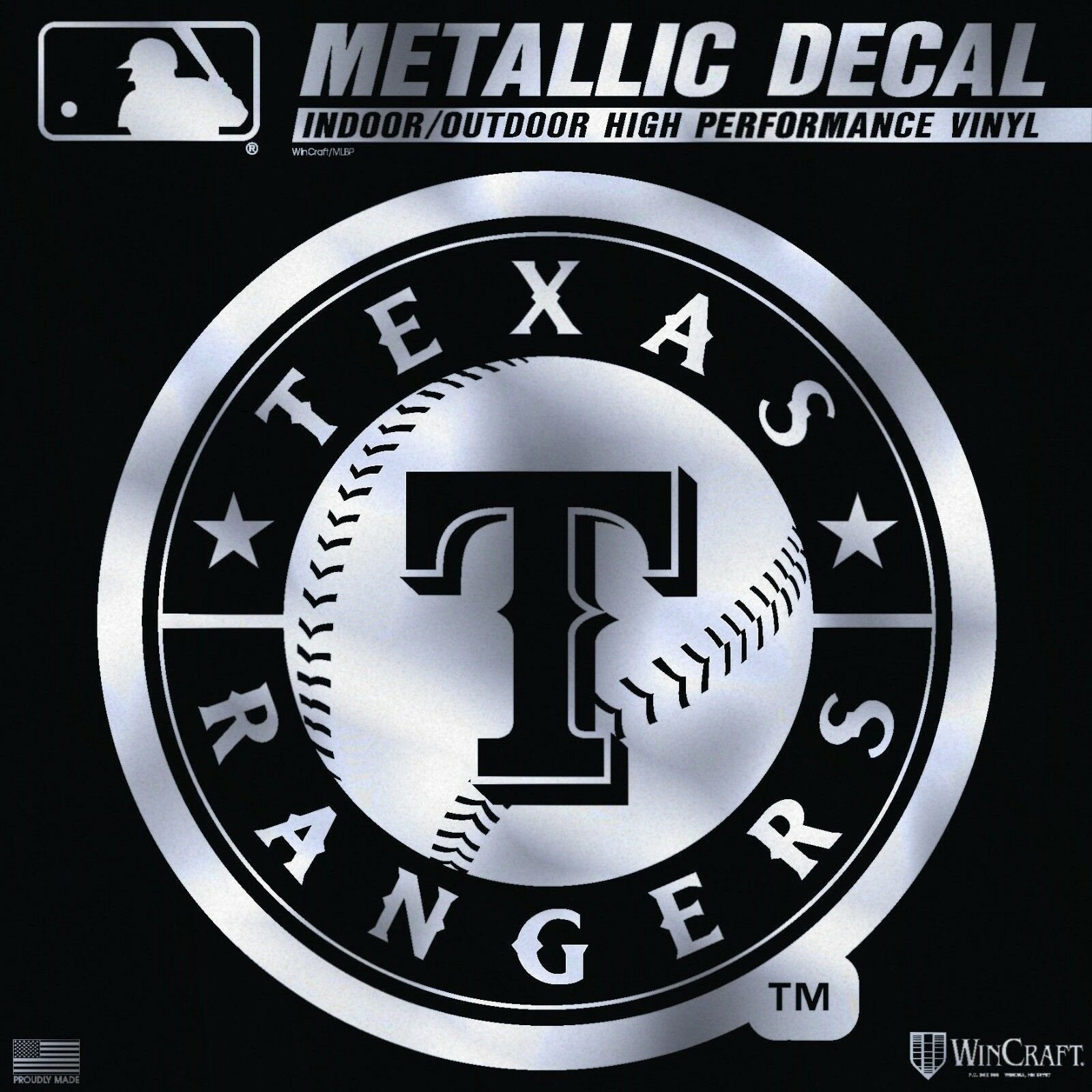 Texas Rangers 6 Inch Decal Sticker, Metallic Chrome Shimmer Design