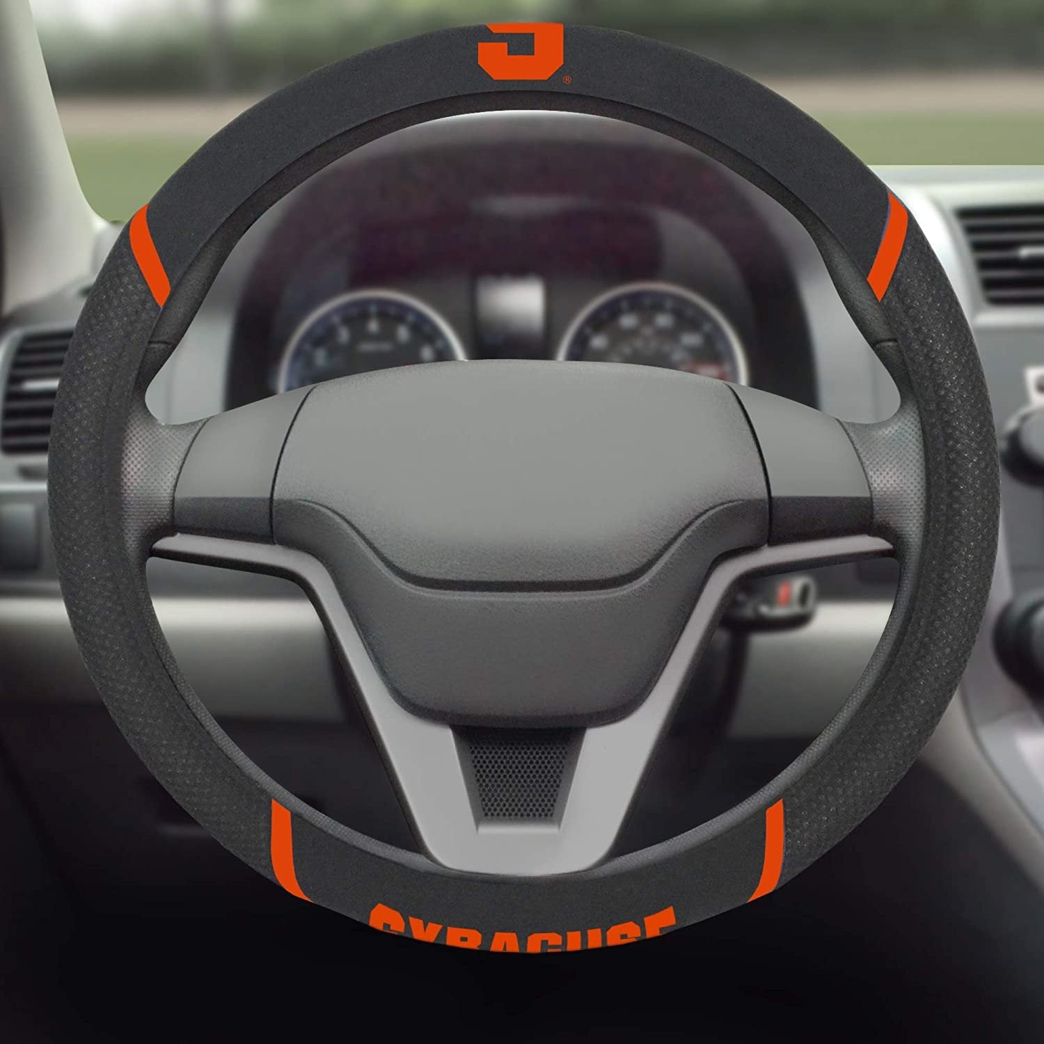 Syracuse Orange Steering Wheel Cover Premium Embroidered Black 15 Inch University