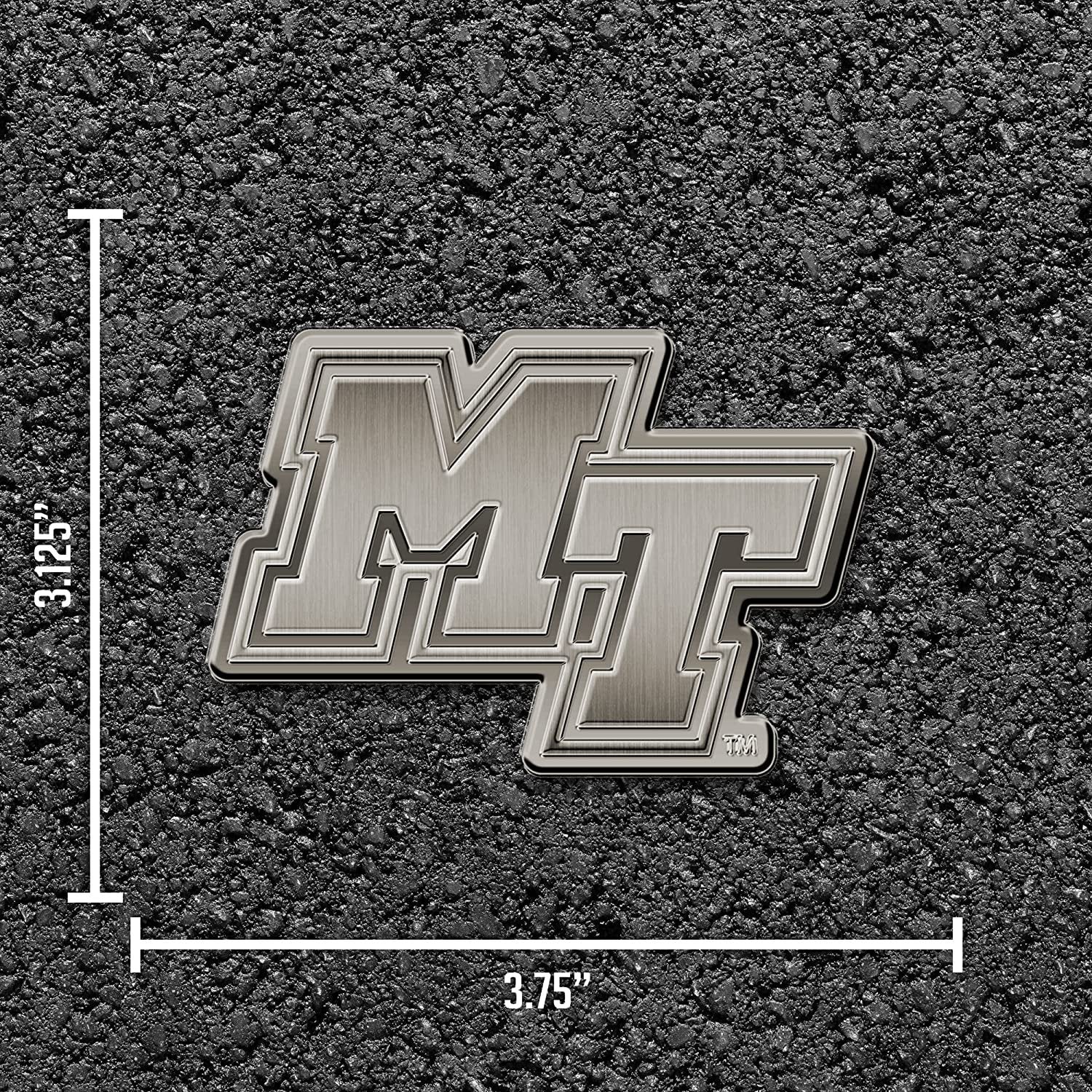 Middle Tennessee State University Blue Raiders Solid Metal Auto Emblem Antique Nickel for Car/Truck/SUV