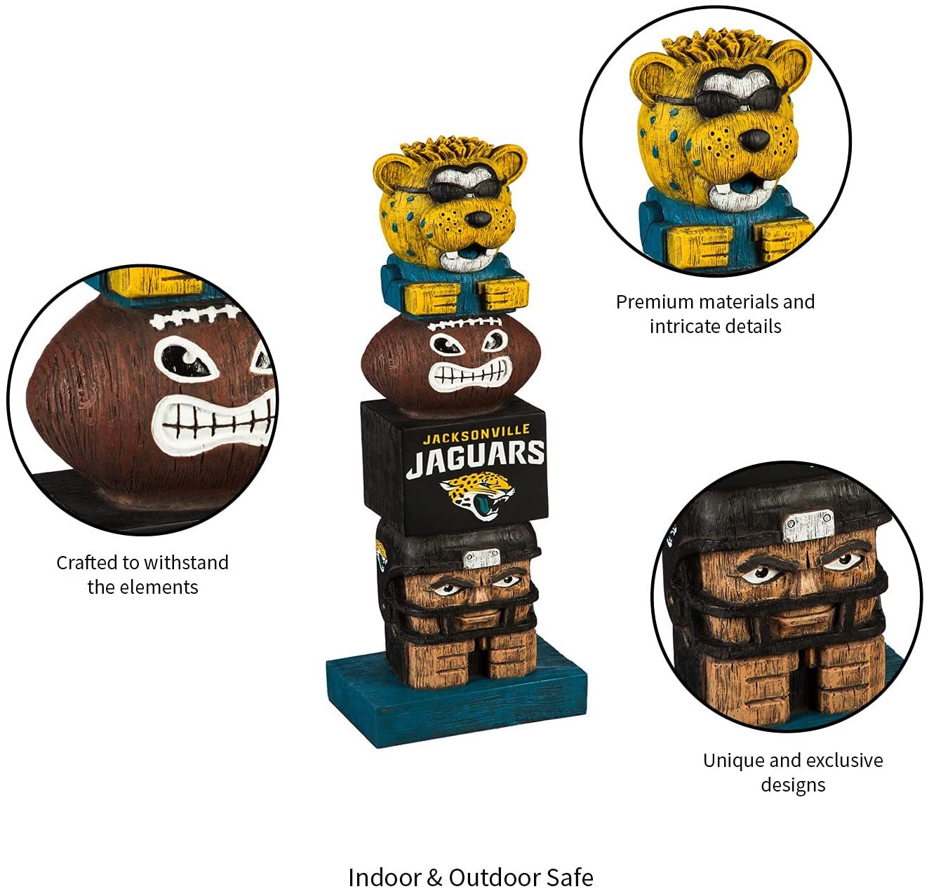 Jacksonville Jaguars 16 Inch Tiki Totem Pole Outdoor Resin Home Garden Statue Decoration