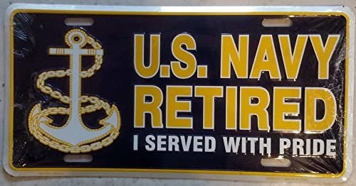 United States Navy Metal Auto Tag License Plate, Retired Design, 6x12 Inch