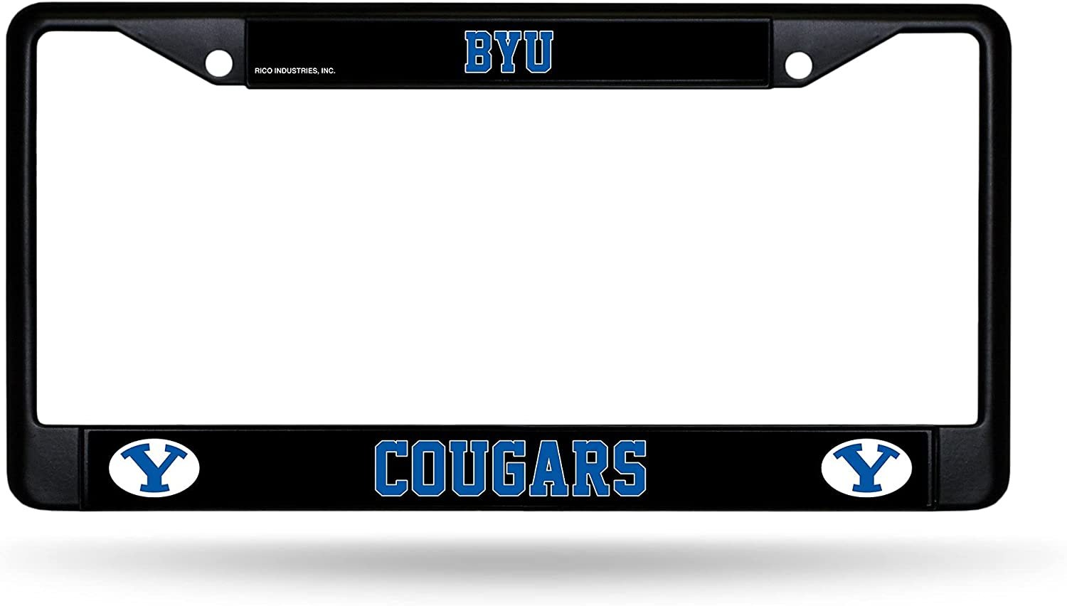 Brigham Young University Cougars BYU Black Metal License Plate Frame Chrome Tag Cover 6x12 Inch