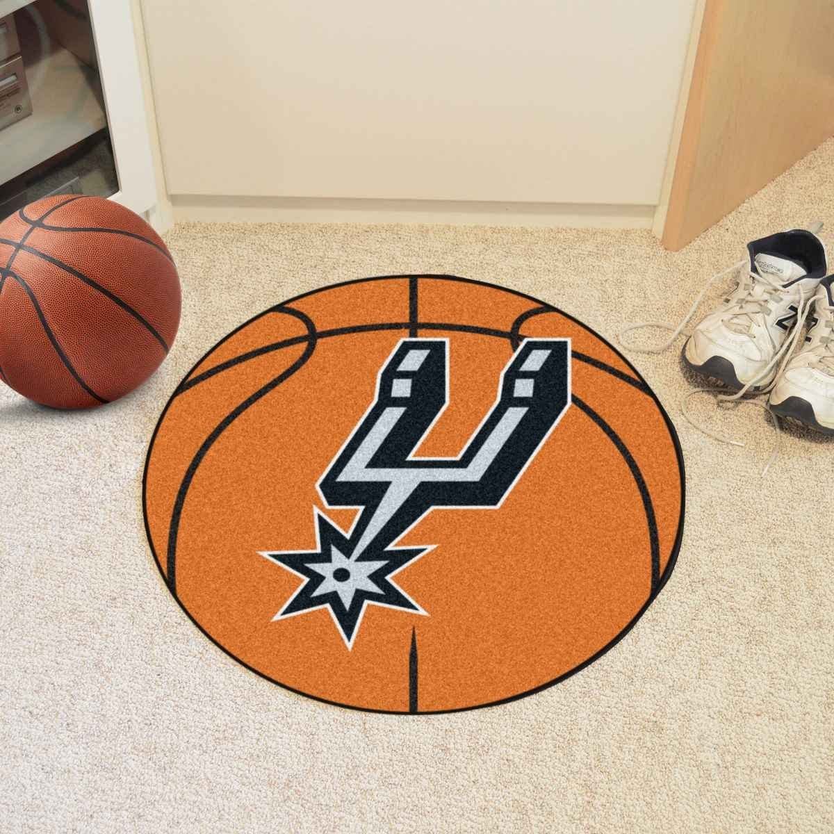 San Antonio Spurs 27 Inch Area Rug Floor Mat, Nylon, Anti-Skid Backing, Basketball Shaped