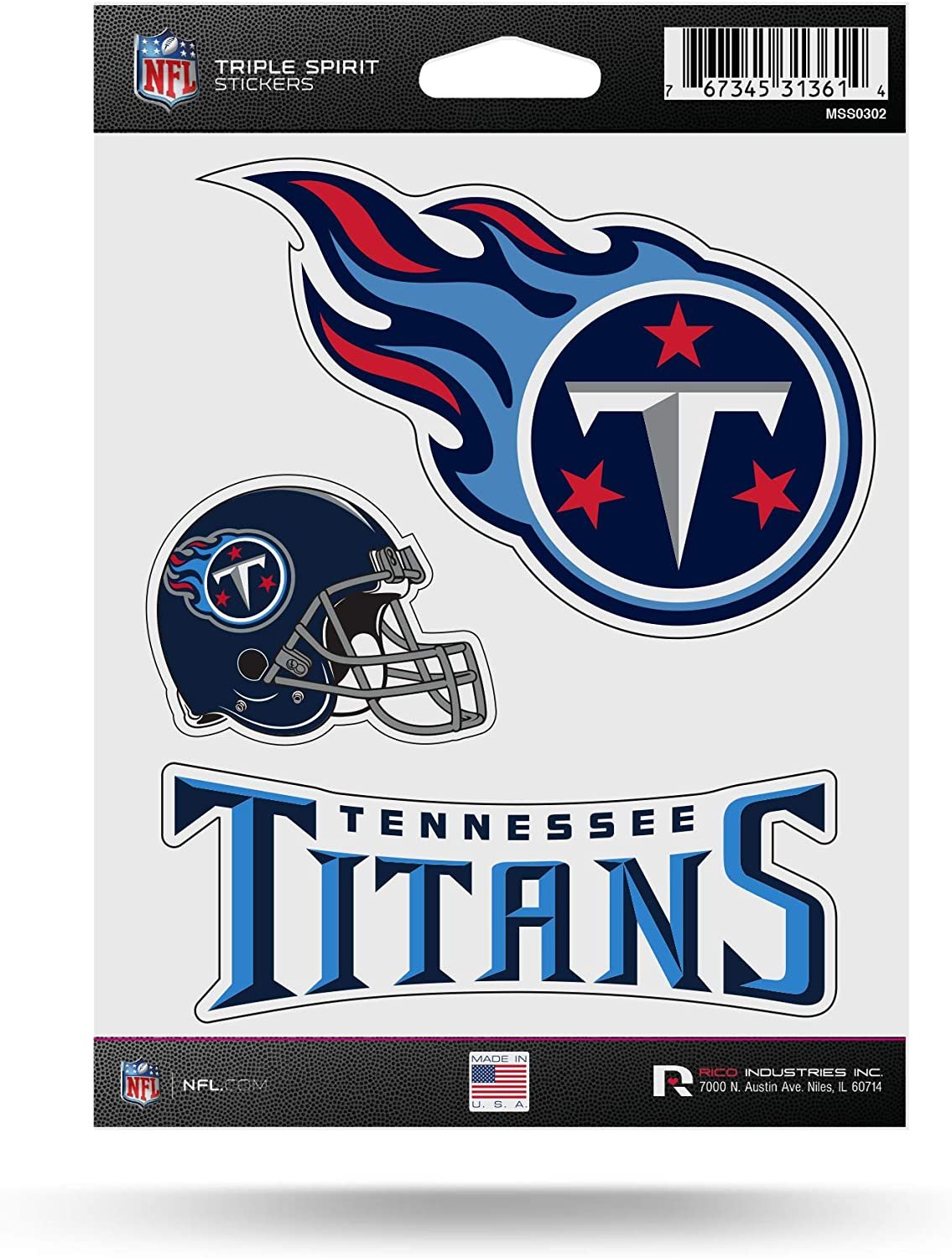 NFL Tennessee Titans Die Cut 3-Piece Triple Spirit Sticker Sheet
