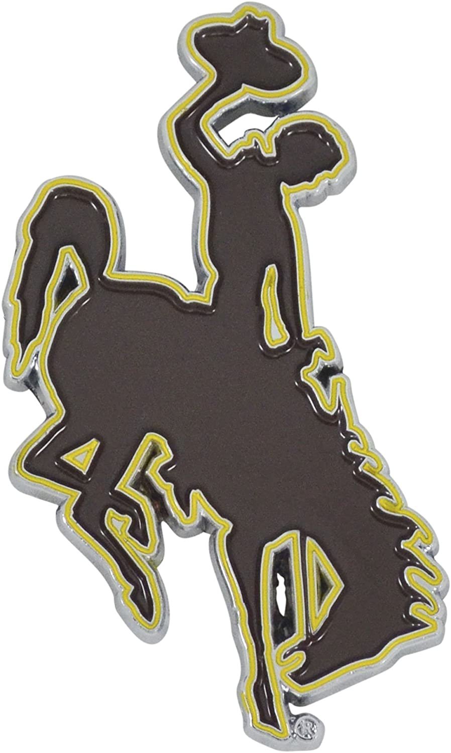 University of Wyoming Cowboys Premium Solid Metal Raised Auto Emblem, Team Color, Shape Cut, Adhesive Backing