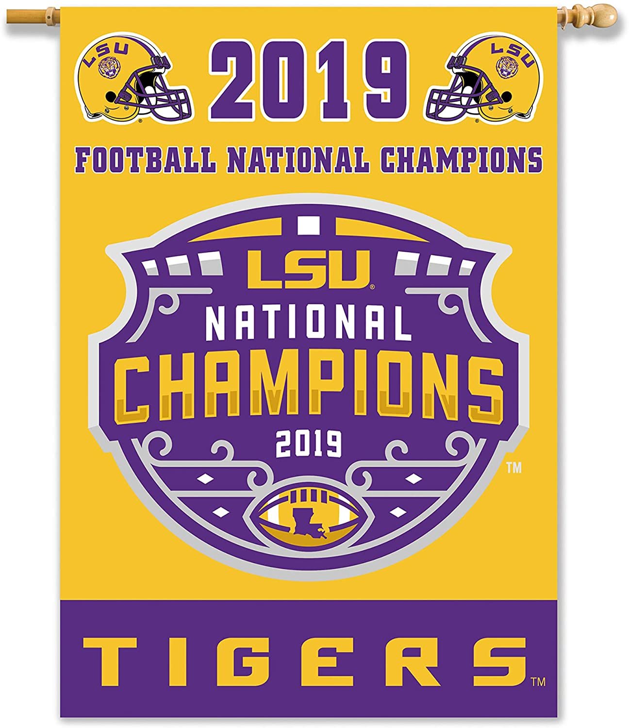 Louisiana State University LSU Tigers 2019 Champions Premium 2-Sided Banner House Flag, 28x40 Inch, Outdoor