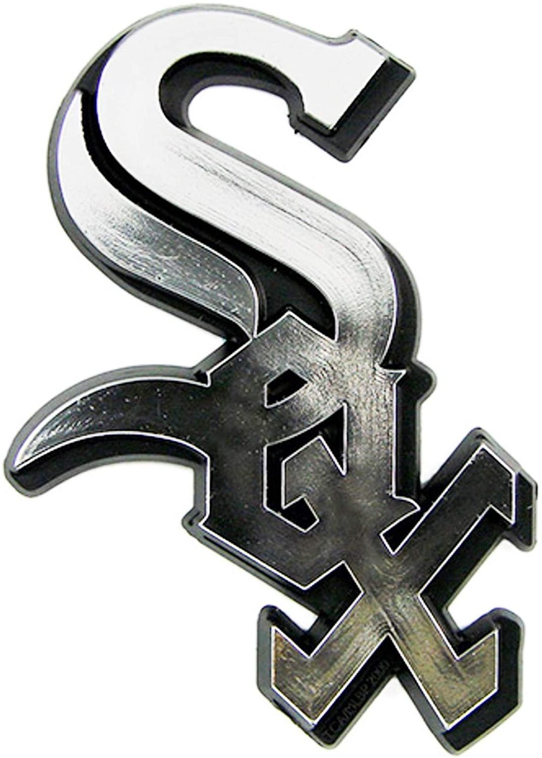 Chicago White Sox Auto Emblem, Plastic Molded, Silver Chrome Color, Raised 3D Effect, Adhesive Backing