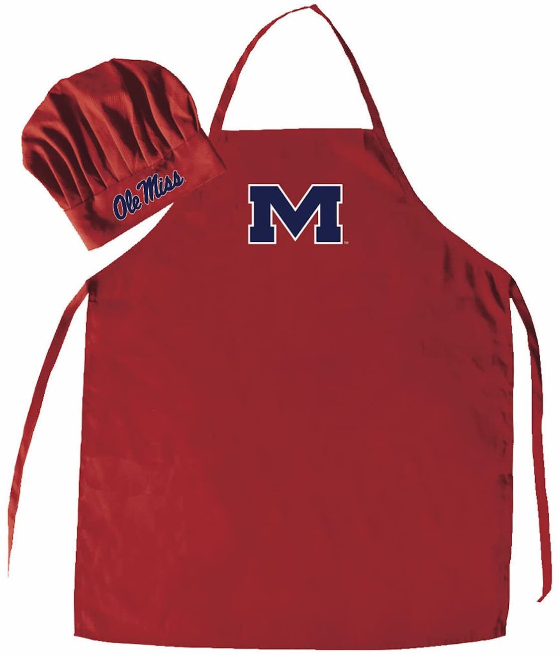 University of Mississippi Ole Miss Rebels Apron Chef Hat Set Full Color Universal Size Tie Back Grilling Tailgate BBQ Cooking Host