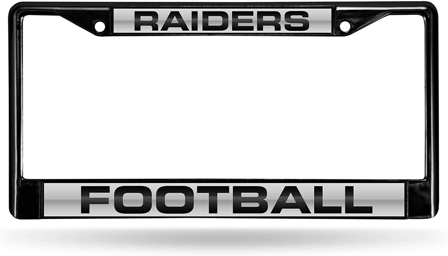 Las Vegas Raiders Black Metal License Plate Frame Tag Cover, Laser Acrylic Mirrored Inserts, 12x6 Inch