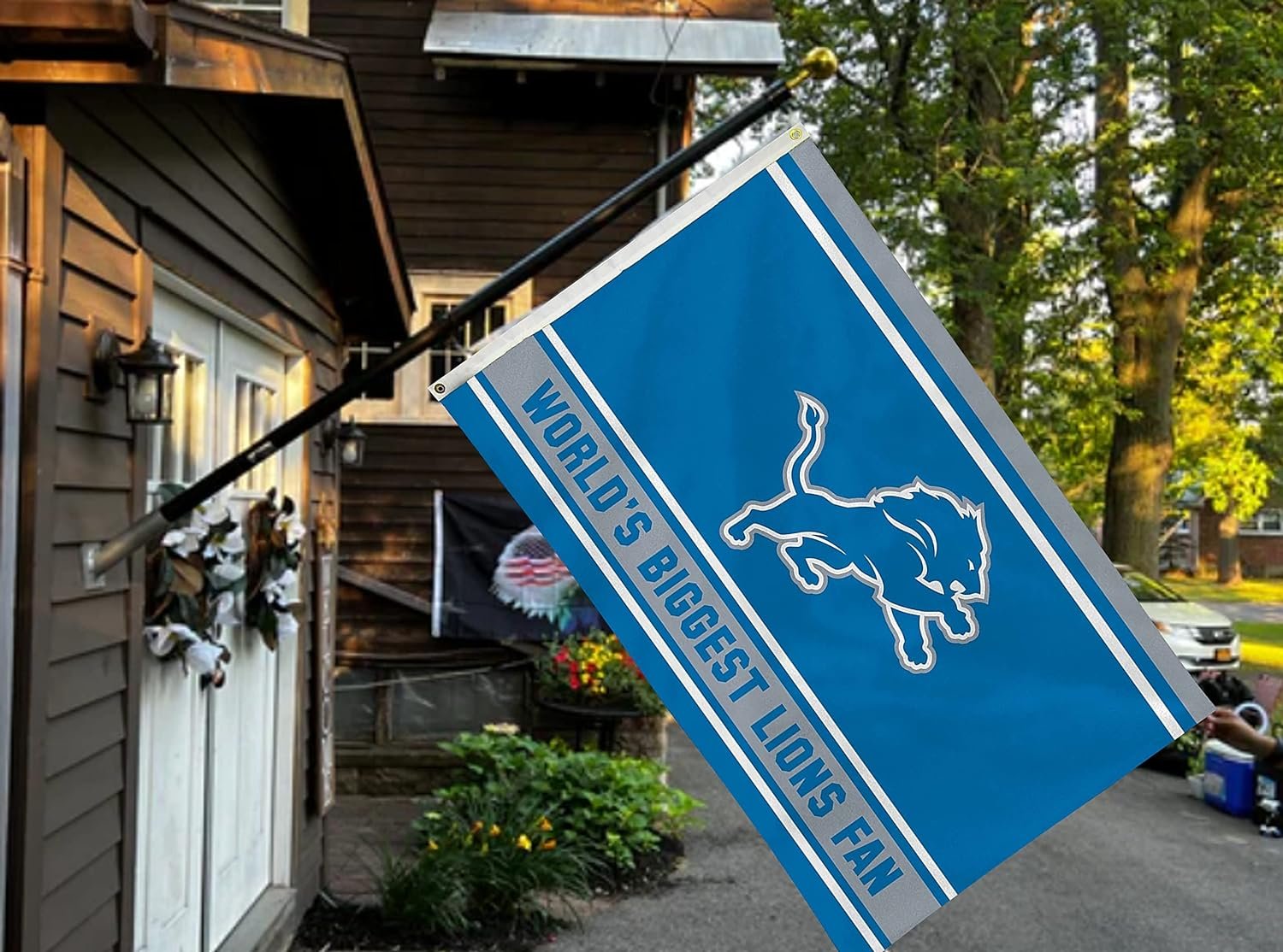 Detroit Lions 3x5 Feet Flag Banner, World's Biggest Fan, Metal Grommets, Single Sided, Indoor or Outdoor Use