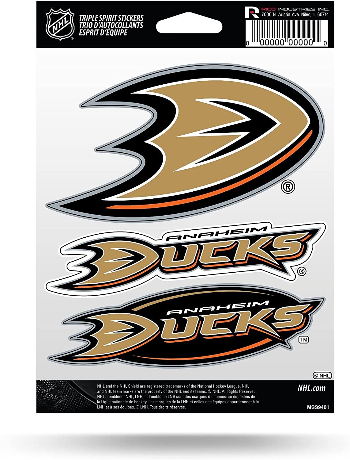 Anaheim Ducks Die Cut 3-Piece Triple Spirit Sticker Sheet