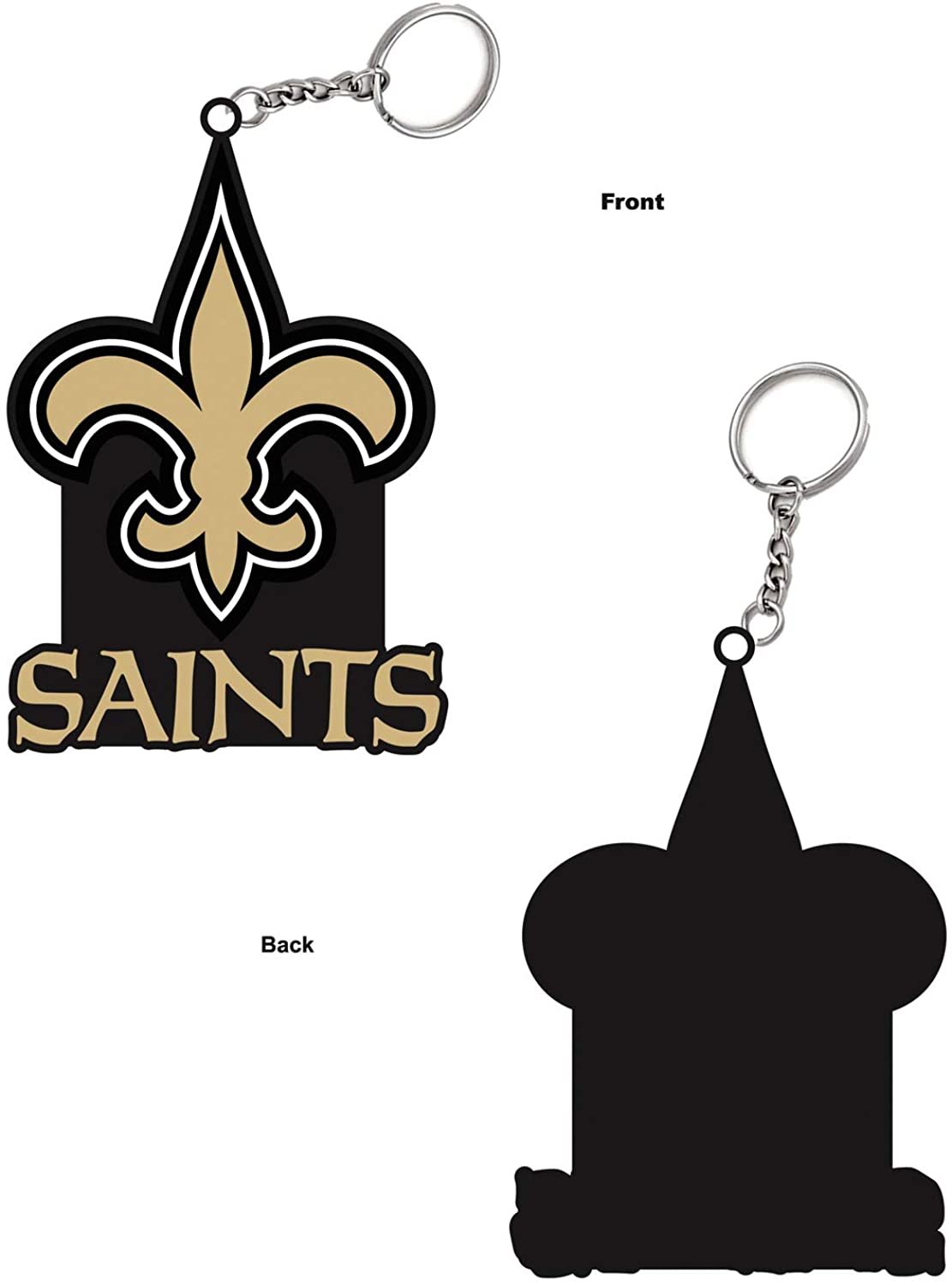 New Orleans Saints Bold Sporty Rubber Keychain - 5" Long x 3" Wide x 0.2" High