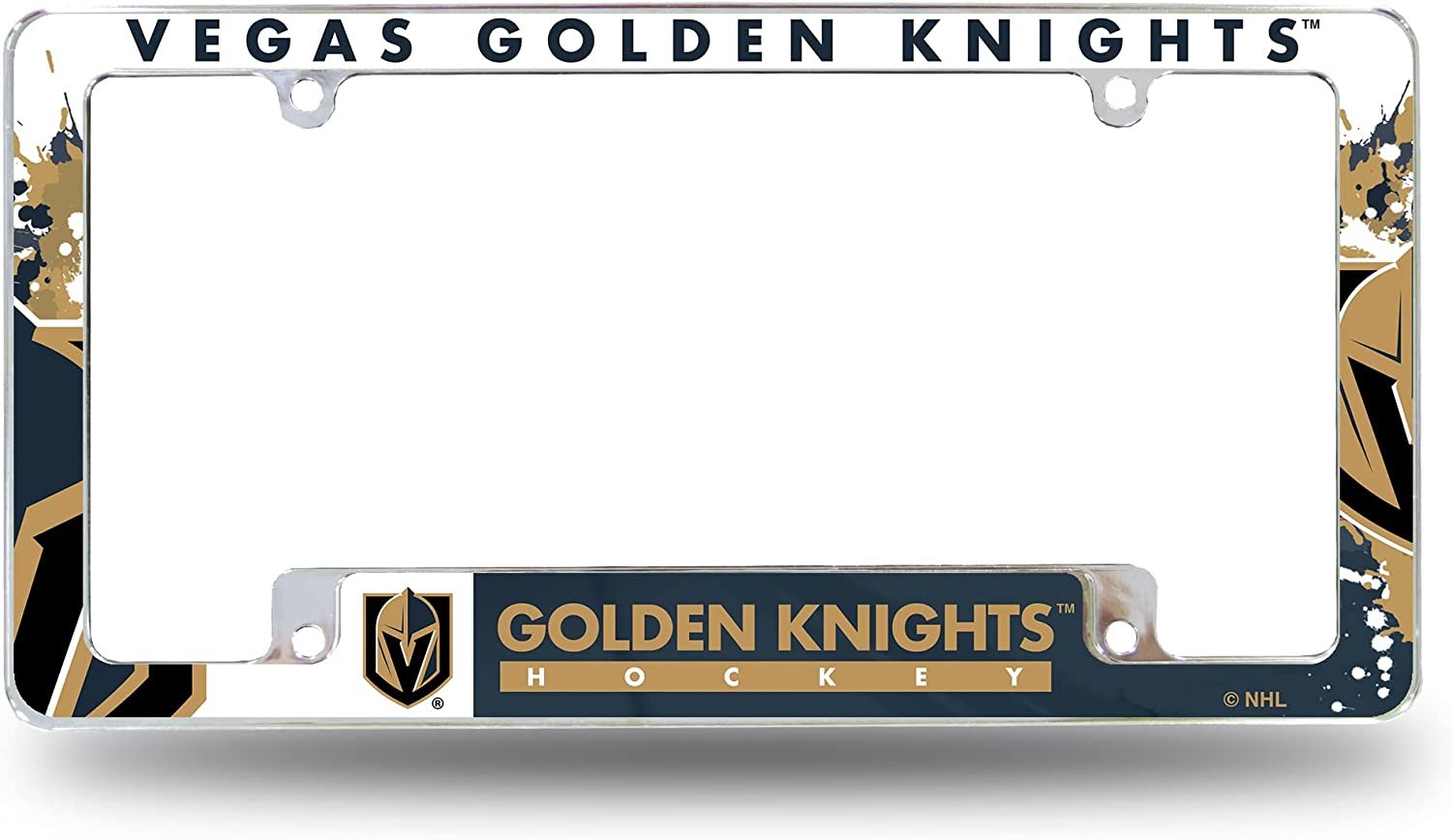 Vegas Golden Knights Metal License Plate Frame Chrome Tag Cover All Over Design 6x12 Inch