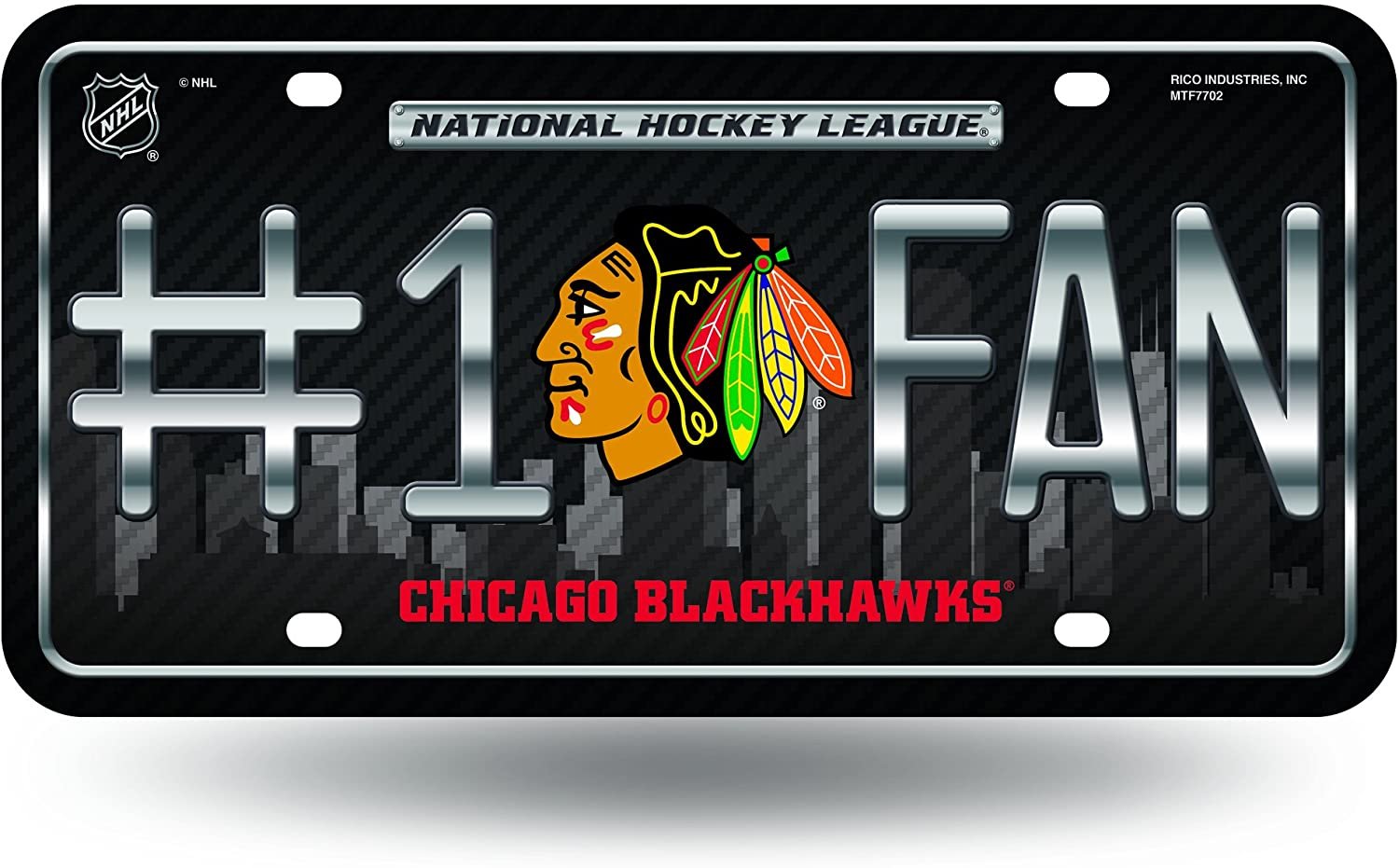 Chicago Blackhawks Metal Auto Tag License Plate, #1 Fan Design, 12x6 Inch
