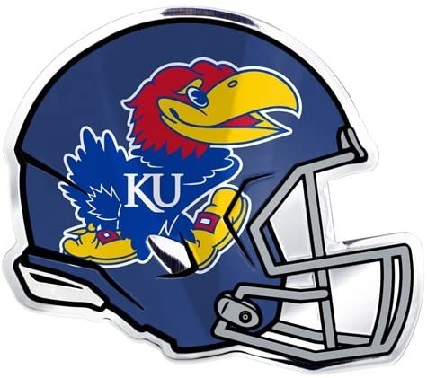 University of Kansas Jayhawks Helmet Auto Emblem, Aluminum Metal, Embossed Team Color, Raised Decal Sticker, Full Adhesive Backing
