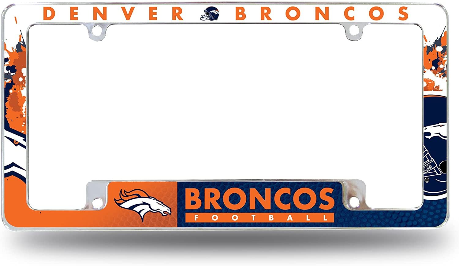 Denver Broncos Metal License Plate Frame Chrome Tag Cover All Over Design 6x12 Inch