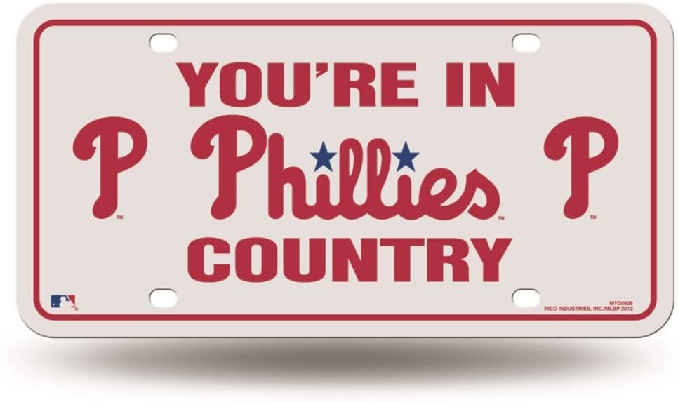 Philadelphia Phillies Metal Auto Tag License Plate, Country Design, 6x12 Inch