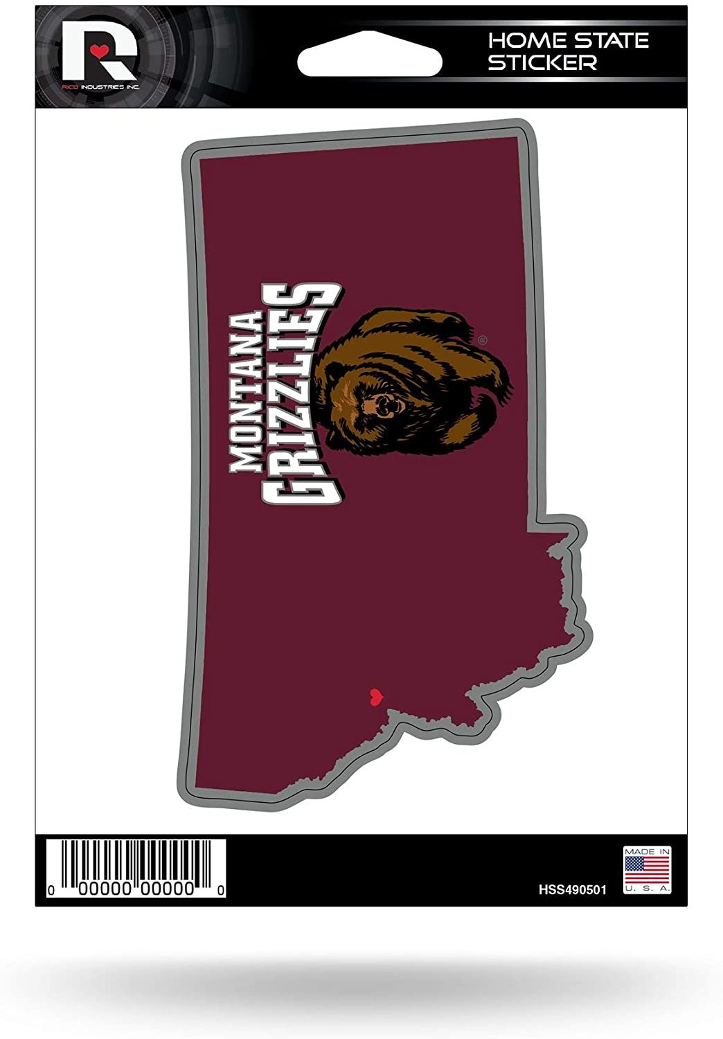 University of Montana Grizzlies 5 Inch Sticker Decal, Home State Design, Flat Vinyl, Full Adhesive Backing