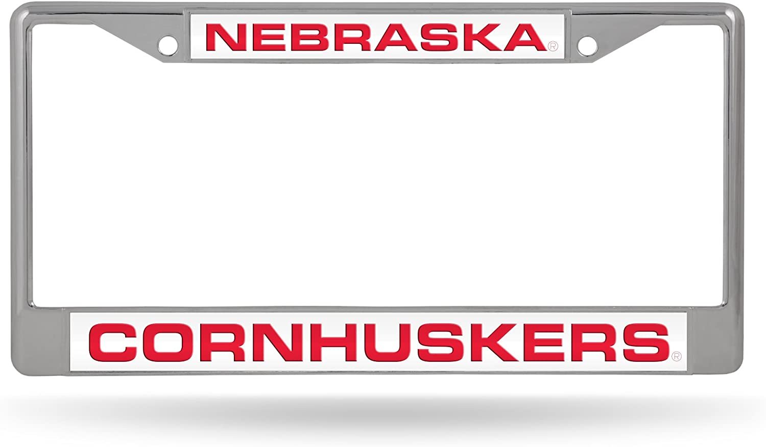 University of Nebraska Cornhuskers Chrome Metal License Plate Frame Tag Cover, Laser Acrylic Mirrored Inserts, 12x6 Inch