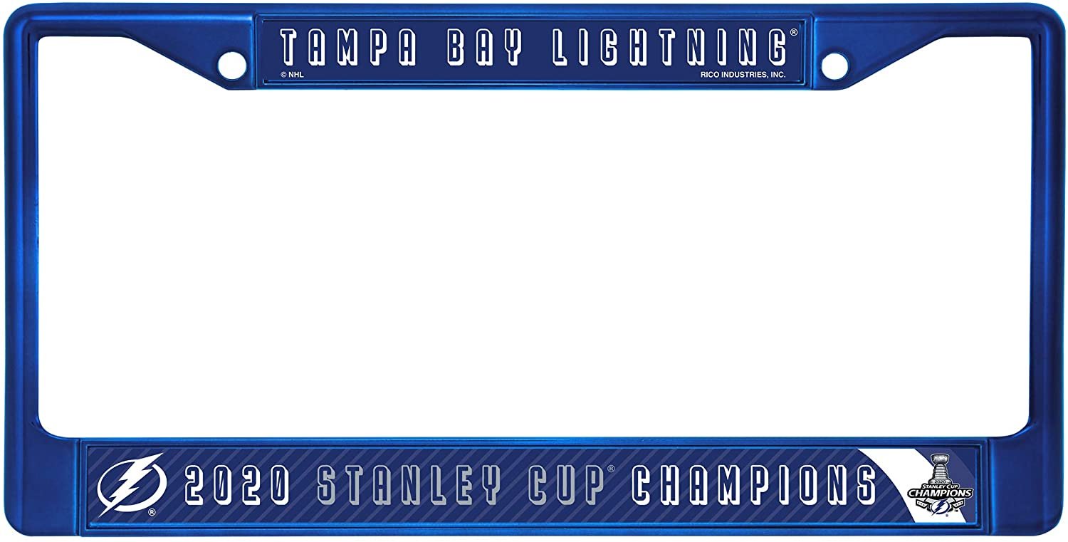 Tampa Bay Lightning 2020 Stanley Cup Champions Blue Metal License Plate Frame Tag Cover, 12x6 Inch