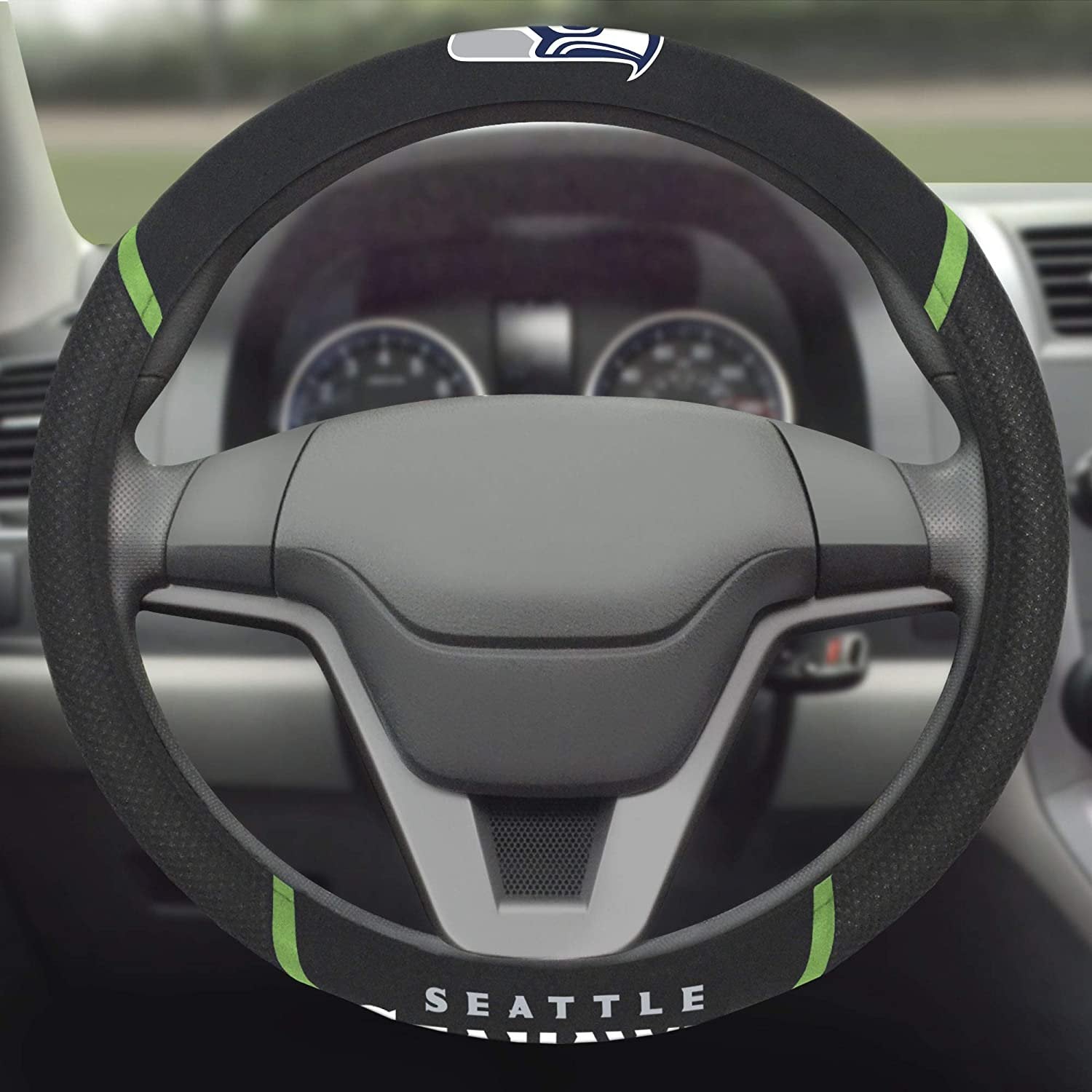 Seattle Seahawks Premium 15 Inch Black Emroidered Steering Wheel Cover