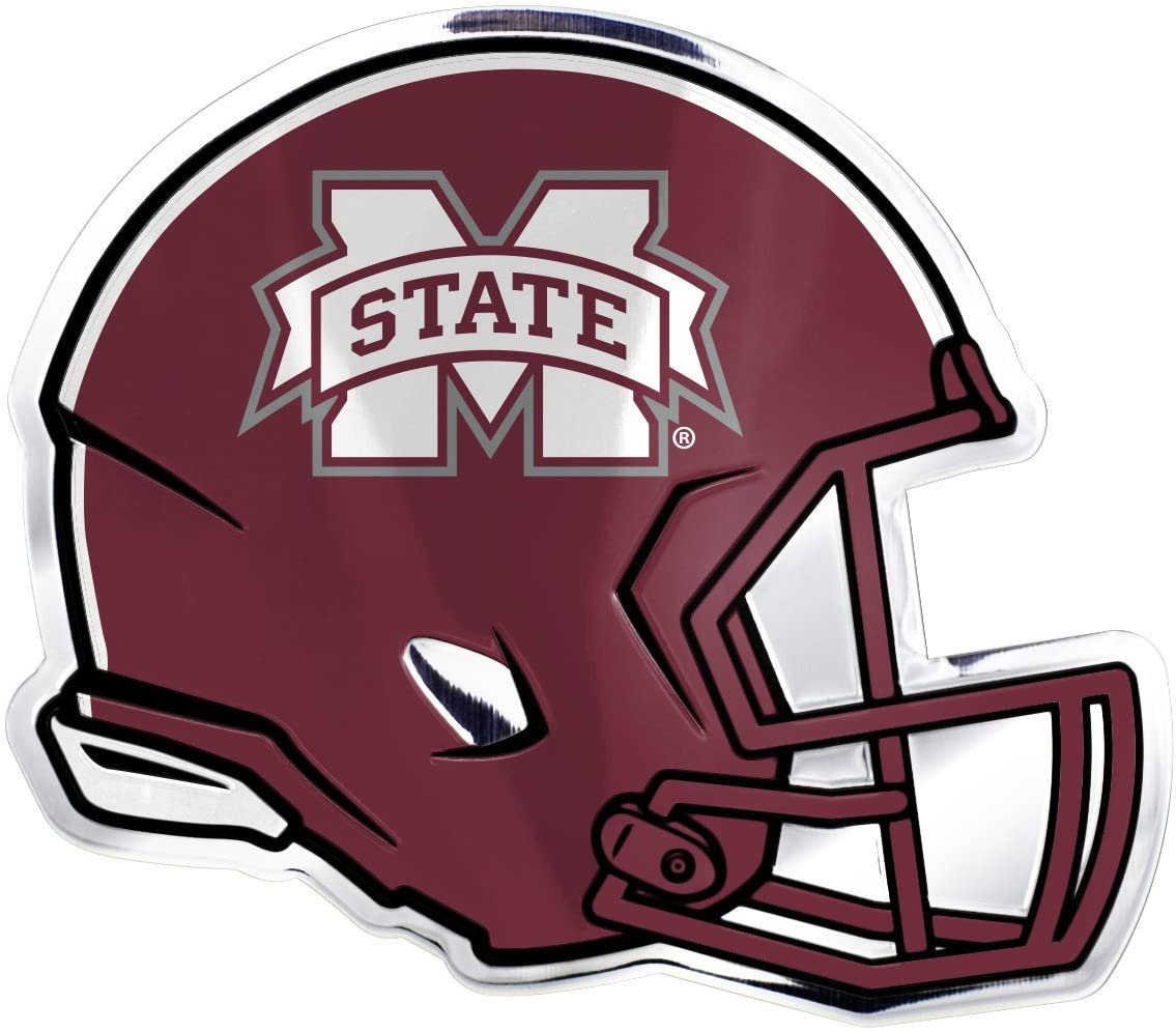 Mississippi State University Bulldogs Helmet Auto Emblem, Aluminum Metal, Embossed Team Color, Raised Decal Sticker, Full Adhesive Backing