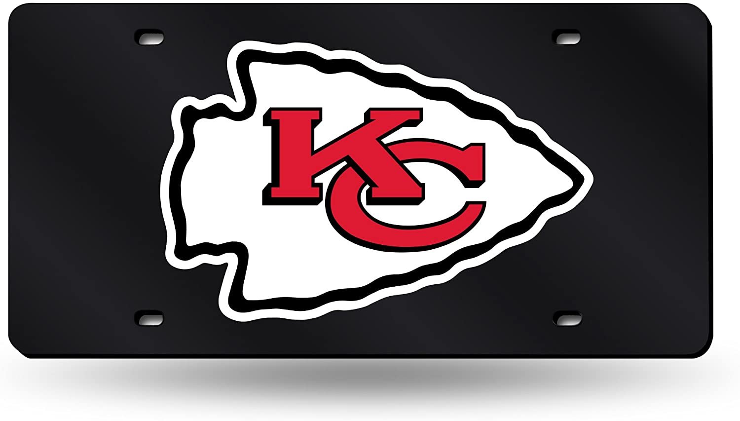 Kansas City Chiefs Premium Laser Cut Tag License Plate, Black, Mirrored Acrylic Inlaid, 12x6 Inch