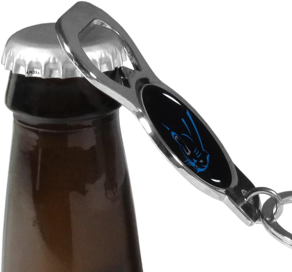 Carolina Panthers Premium Solid Metal Bottle Opener Keychain, Silver Key Ring, Team Logo