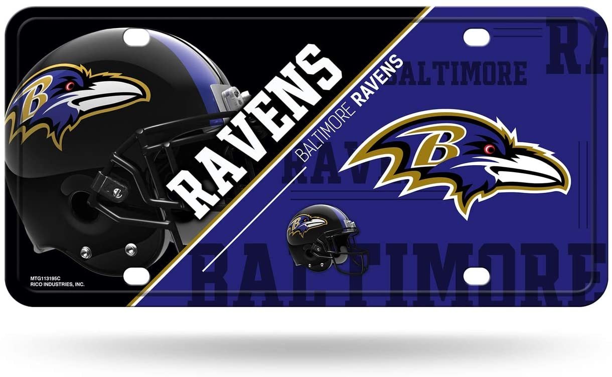 Baltimore Ravens Metal Auto Tag License Plate, Split Design, 6x12 Inch