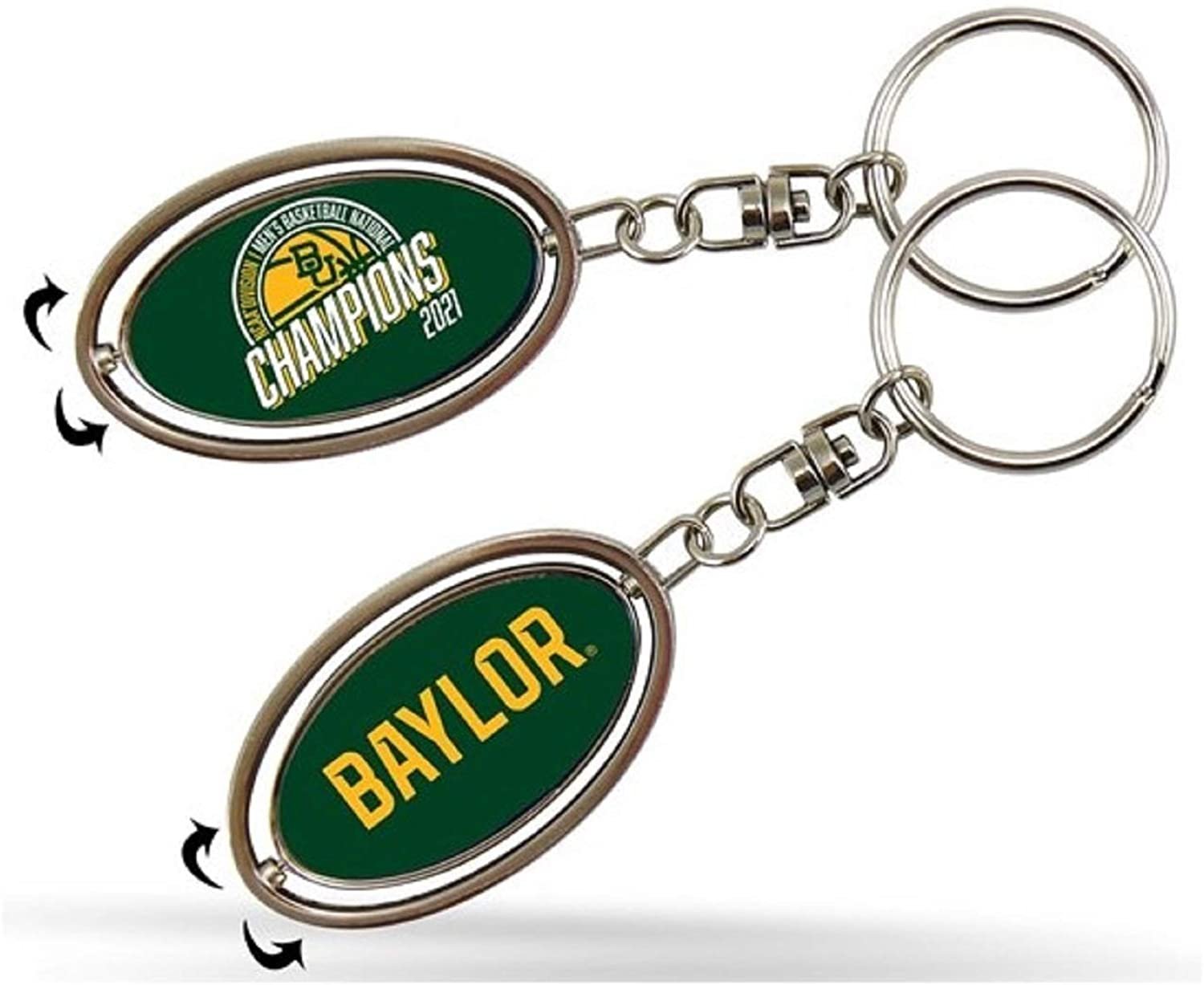 Baylor University Bears 2021 Champions Premium Metal Keychain, 2-Sided Spinner, Oval Fob