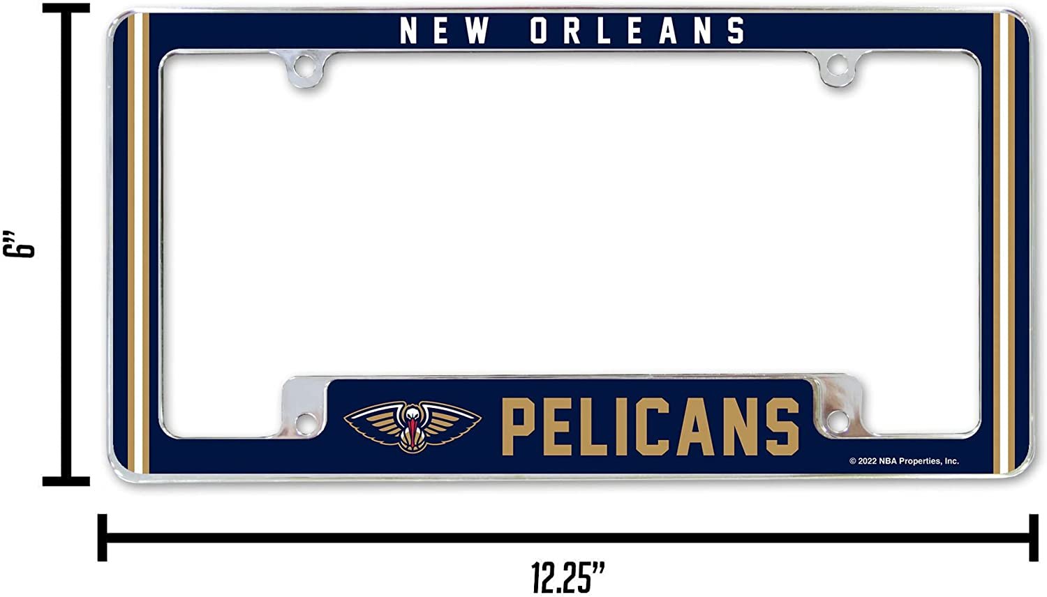 New Orleans Pelicans Metal License Plate Frame Chrome Tag Cover Alternate Design 6x12 Inch