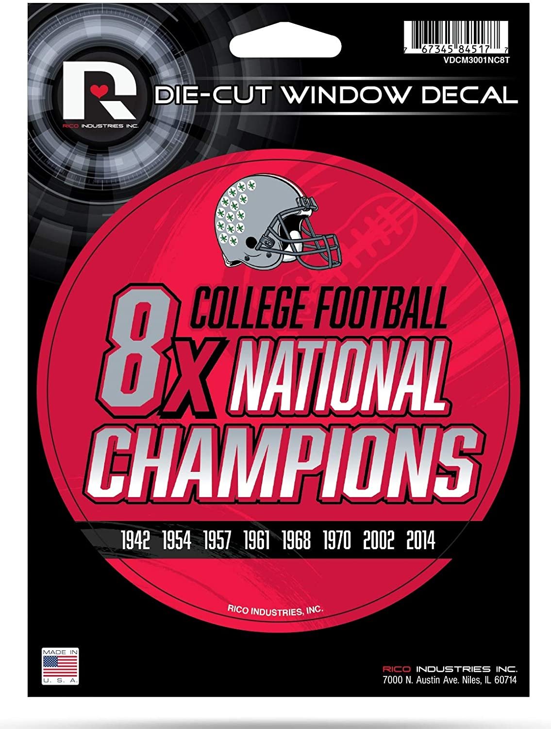 Ohio State Buckeyes 5" Decal Sticker 8X Time Champions Flat Vinyl Auto Emblem College Football University of