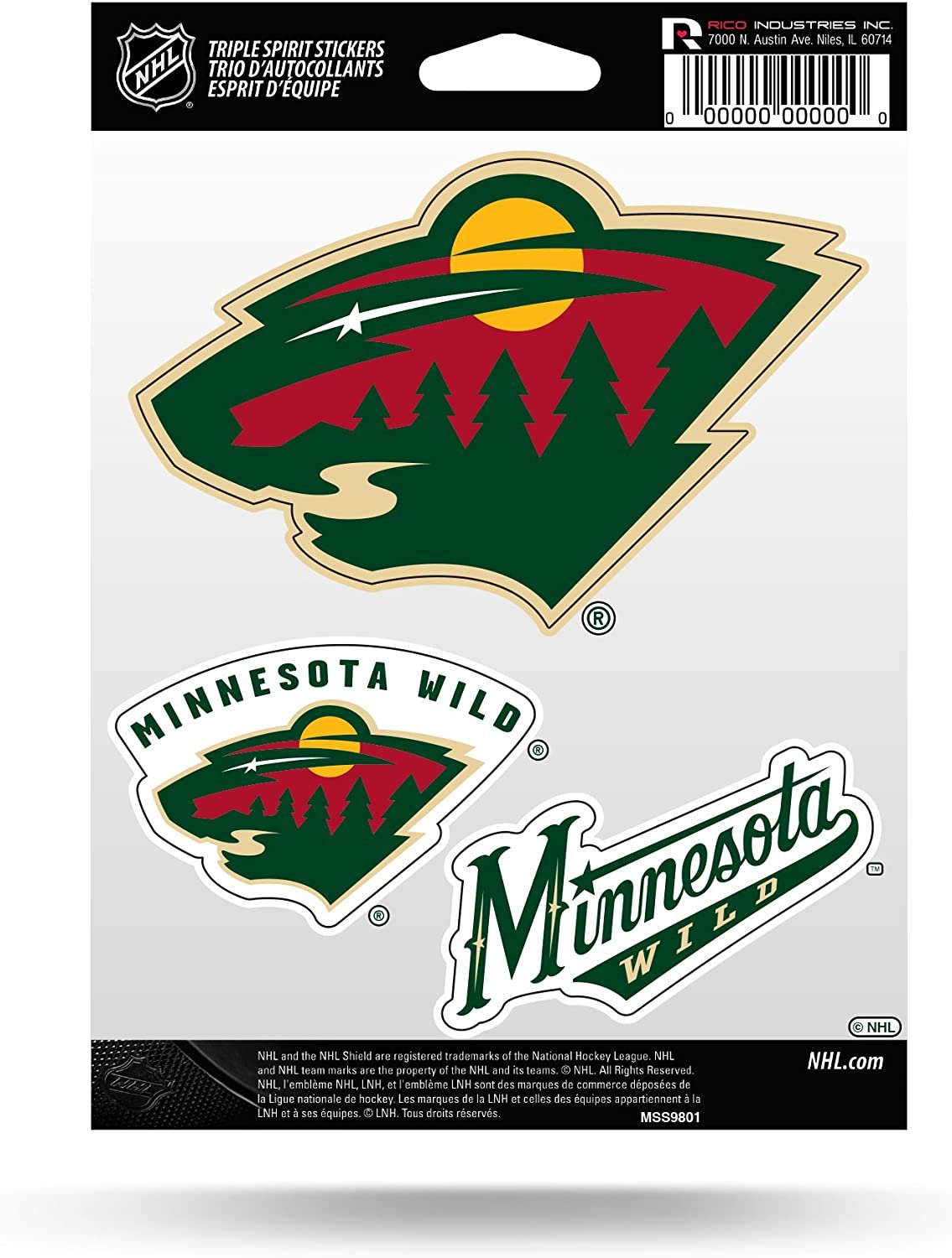 Minnesota Wild Sticker Decal Sheet Die Cut 3-Piece Triple Spirit