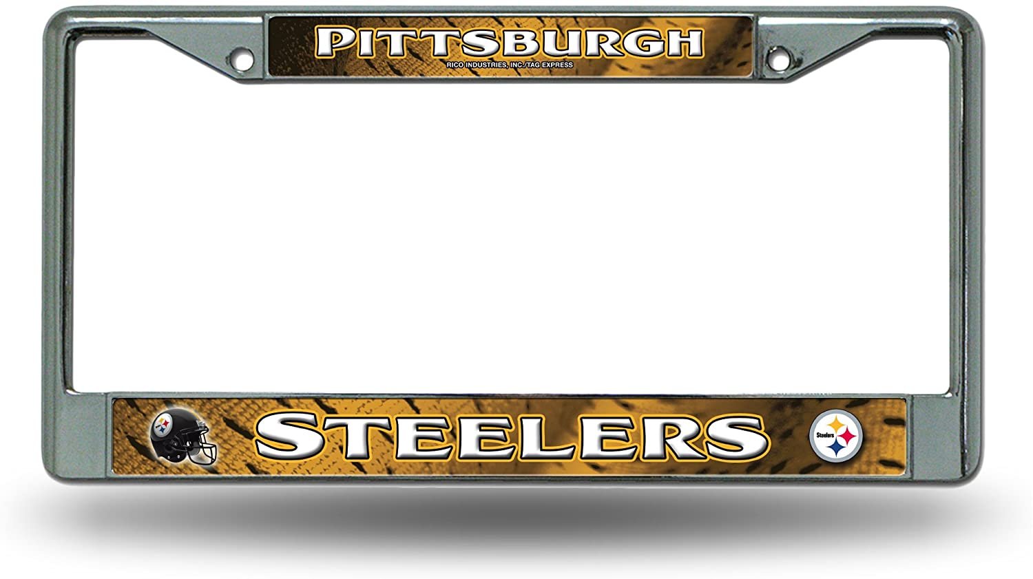 Pittsburgh Steelers Premium Metal License Plate Frame Chrome Tag Cover, 12x6 Inch