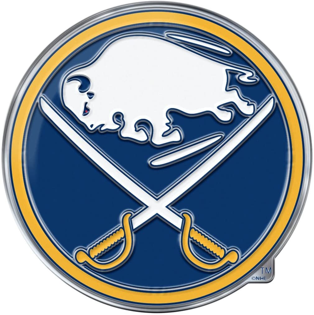 Buffalo Sabres Auto Emblem, Aluminum Metal, Embossed Team Color, Raised Decal Sticker, Full Adhesive Backing